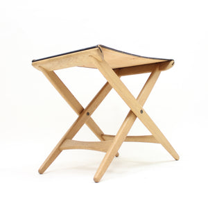 Oak and leather folding stool by Östen Kristiansson for Luxus, 1960s