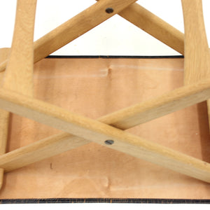 Oak and leather folding stool by Östen Kristiansson for Luxus, 1960s