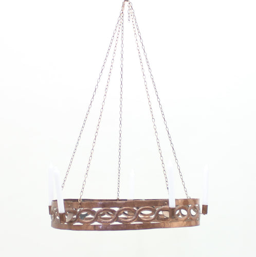 Vintage copper crafts chandelier for 5 candle lights, 1970s