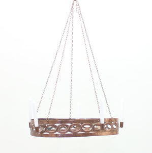 Vintage copper crafts chandelier for 5 candle lights, 1970s
