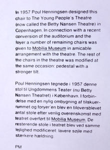 Poul Henningsen, pair of foldable theatre chairs for the Betty Nansen Theatre, 1957