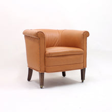 Load image into Gallery viewer, Brown leather club chair on castors, 1930s