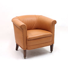 Load image into Gallery viewer, Brown leather club chair on castors, 1930s