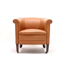 Load image into Gallery viewer, Brown leather club chair on castors, 1930s