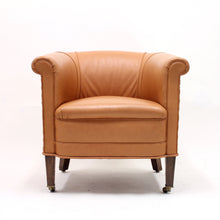 Load image into Gallery viewer, Brown leather club chair on castors, 1930s