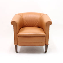 Load image into Gallery viewer, Brown leather club chair on castors, 1930s