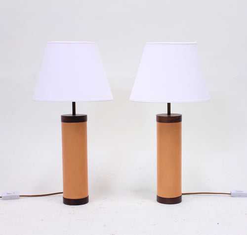 Pair of rosewood and leather table lamps, attributed to Bergboms, 1960s