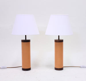 Pair of rosewood and leather table lamps, attributed to Bergboms, 1960s
