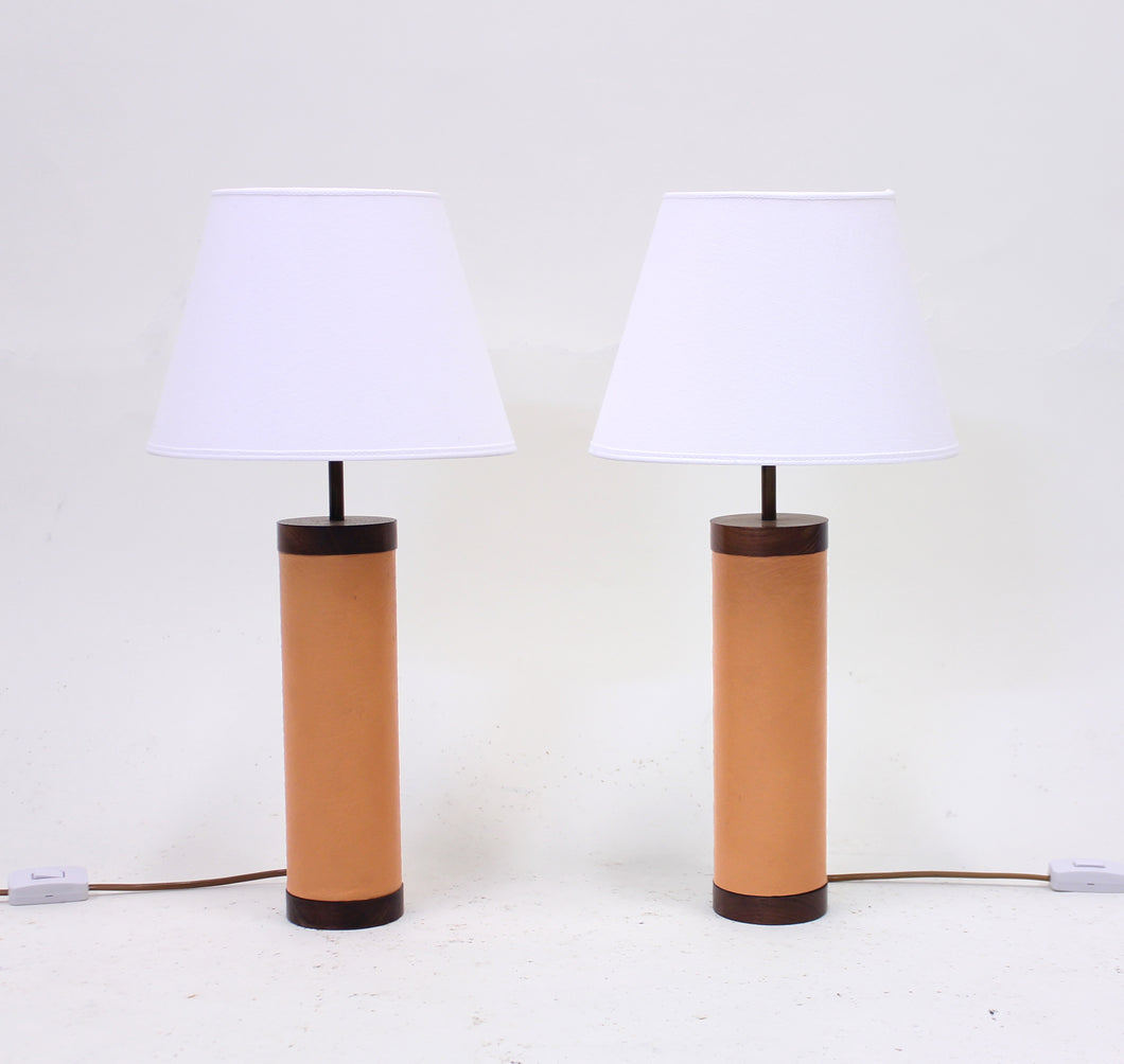 Pair of rosewood and leather table lamps, attributed to Bergboms, 1960s