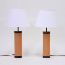 Load image into Gallery viewer, Pair of rosewood and leather table lamps, attributed to Bergboms, 1960s
