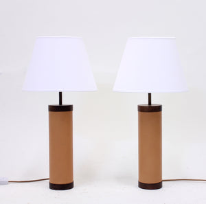 Pair of rosewood and leather table lamps, attributed to Bergboms, 1960s