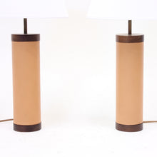 Load image into Gallery viewer, Pair of rosewood and leather table lamps, attributed to Bergboms, 1960s