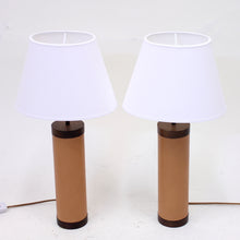 Load image into Gallery viewer, Pair of rosewood and leather table lamps, attributed to Bergboms, 1960s