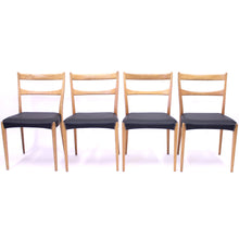 Load image into Gallery viewer, Scandinavian oak dining chairs with black leather seats, 1950s