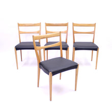 Load image into Gallery viewer, Scandinavian oak dining chairs with black leather seats, 1950s