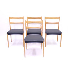 Load image into Gallery viewer, Scandinavian oak dining chairs with black leather seats, 1950s