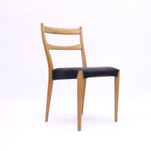 Load image into Gallery viewer, Scandinavian oak dining chairs with black leather seats, 1950s