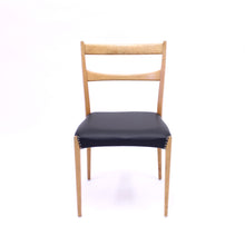 Load image into Gallery viewer, Scandinavian oak dining chairs with black leather seats, 1950s