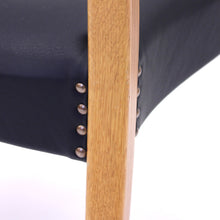 Load image into Gallery viewer, Scandinavian oak dining chairs with black leather seats, 1950s