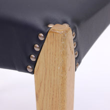 Load image into Gallery viewer, Scandinavian oak dining chairs with black leather seats, 1950s