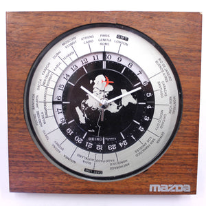 Seiko world timer GMT table clock, quartz movement with sweeping seconds, 1980s