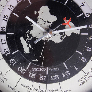 Seiko world timer GMT table clock, quartz movement with sweeping seconds, 1980s