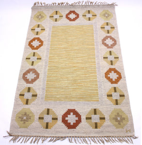 Swedish flat weave Röllakan carpet signed W, 1950s