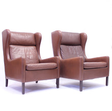 Load image into Gallery viewer, Pair of Scandinavian leather wingback chairs, attributed to Stouby, 1970s