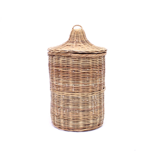Large vintage wicker basket with lid, ca 1970s