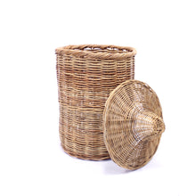 Load image into Gallery viewer, Large vintage wicker basket with lid, ca 1970s
