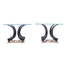 Load image into Gallery viewer, Pair of vintage brass and faux tusks side or coffee tables, ca 1980