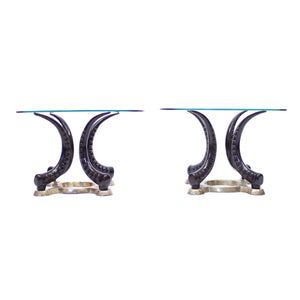 Pair of vintage brass and faux tusks side or coffee tables, ca 1980