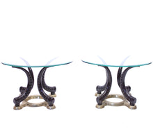 Load image into Gallery viewer, Pair of vintage brass and faux tusks side or coffee tables, ca 1980