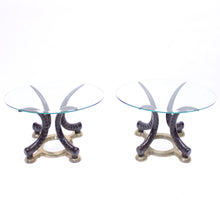 Load image into Gallery viewer, Pair of vintage brass and faux tusks side or coffee tables, ca 1980