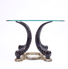 Load image into Gallery viewer, Pair of vintage brass and faux tusks side or coffee tables, ca 1980