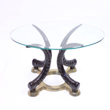 Load image into Gallery viewer, Pair of vintage brass and faux tusks side or coffee tables, ca 1980