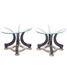 Load image into Gallery viewer, Pair of vintage brass and faux tusks side or coffee tables, ca 1980