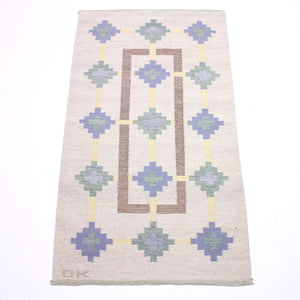 Swedish flat weave Röllakan carpet signed GK, 1950s