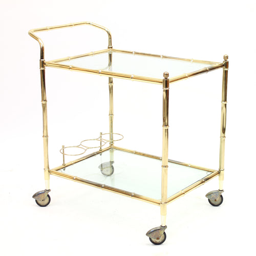 Faux bambu brass bar cart, 1970s