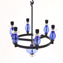 Load image into Gallery viewer, Erik Höglund, rare glass and wrought iron chandelier, Boda smide, 1960s