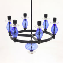 Load image into Gallery viewer, Erik Höglund, rare glass and wrought iron chandelier, Boda smide, 1960s