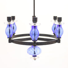 Load image into Gallery viewer, Erik Höglund, rare glass and wrought iron chandelier, Boda smide, 1960s