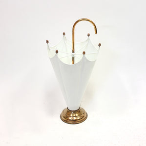 Umbrella shaped umbrella stand in brass and white, 1970s