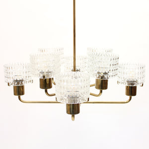 Swedish brass chandelier with glass shades, 1960s