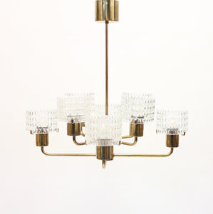 Swedish brass chandelier with glass shades, 1960s