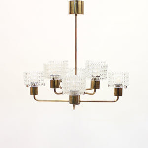 Swedish brass chandelier with glass shades, 1960s