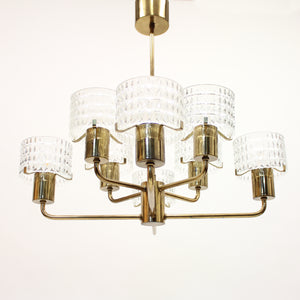 Swedish brass chandelier with glass shades, 1960s