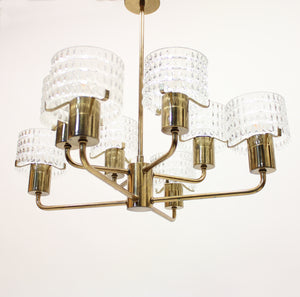 Swedish brass chandelier with glass shades, 1960s