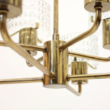 Load image into Gallery viewer, Swedish brass chandelier with glass shades, 1960s