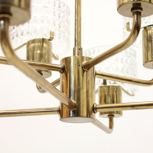 Swedish brass chandelier with glass shades, 1960s